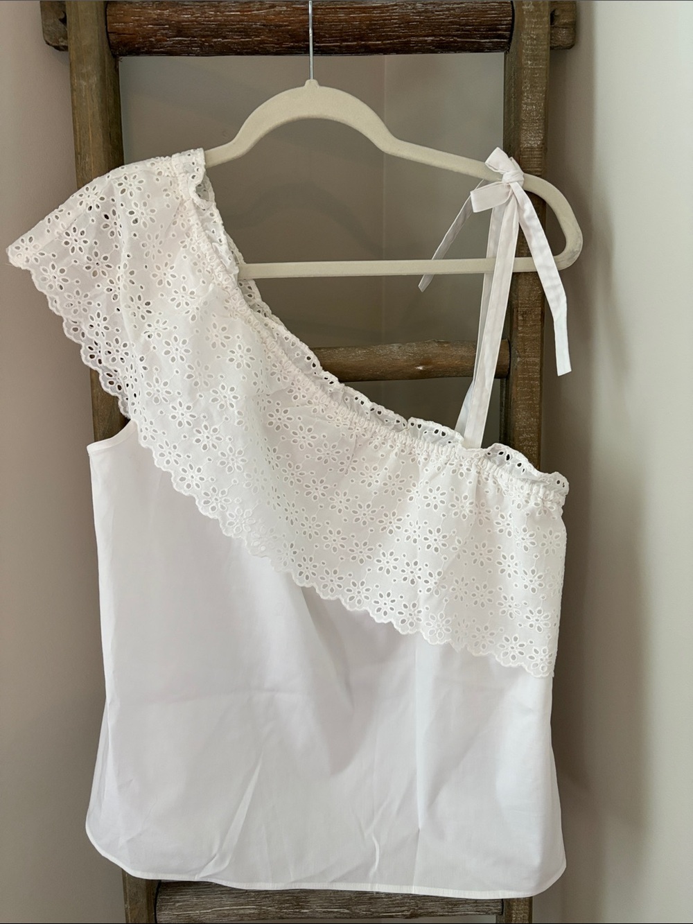 Brooks Brothers White Eyelet One-Shoulder Tank Top-NWT